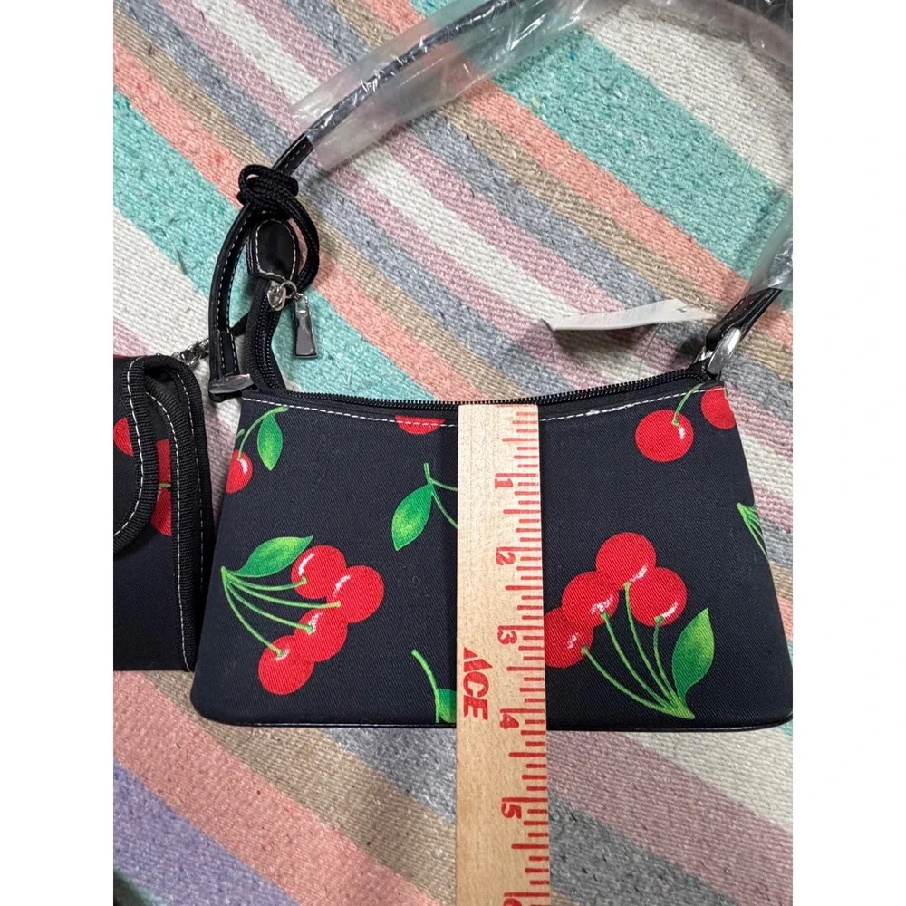 Y2K Cherry Print Mini Shoulder Bag Deadstock NWT w/ Matching Phone Holder Purse